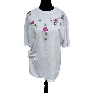Jerzees White Tee with Pink Floral and Butterfly Design